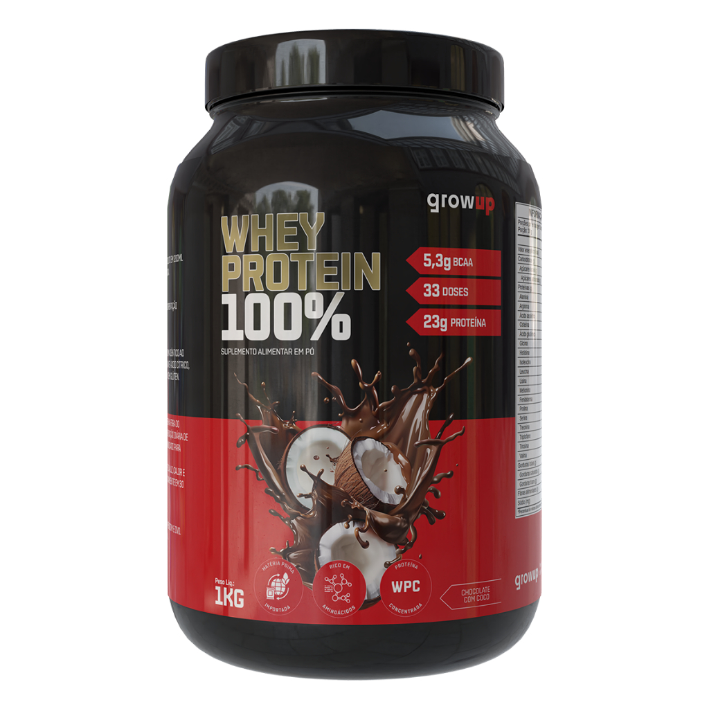100% Whey Protein Concentrado Pote 1kg Growup - WPC - Proteína Concentrada - Rende 33 doses