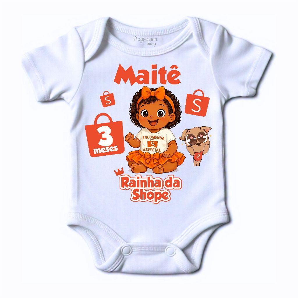 Body bebe Tema Rainha da Shope personalizado com nome e mes Encomenda da Shope Rei da Shope — imagem 2 de 2
