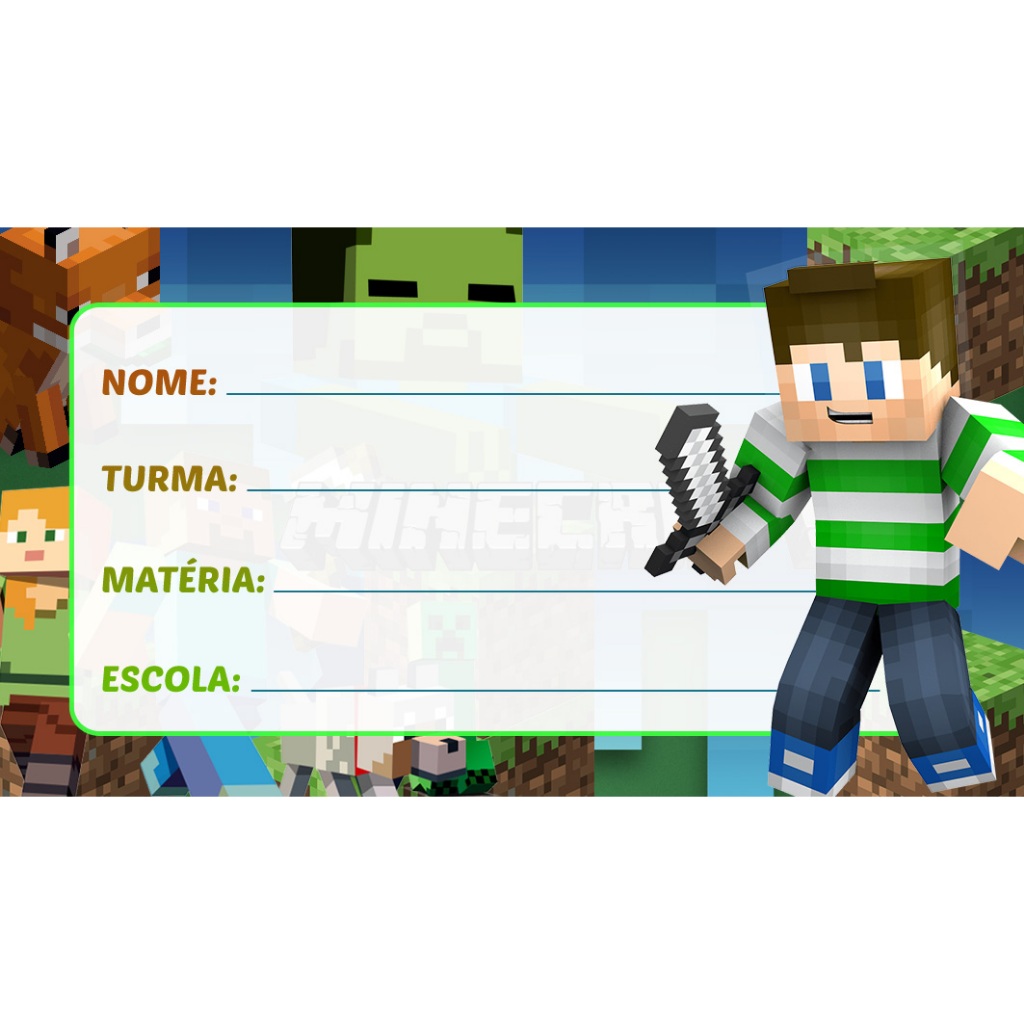 20 ETIQUETAS ESCOLAR MINECRAFT 2026 - KIT COM 20 ADESIVOS ESCOLAR DO MINECRAFT