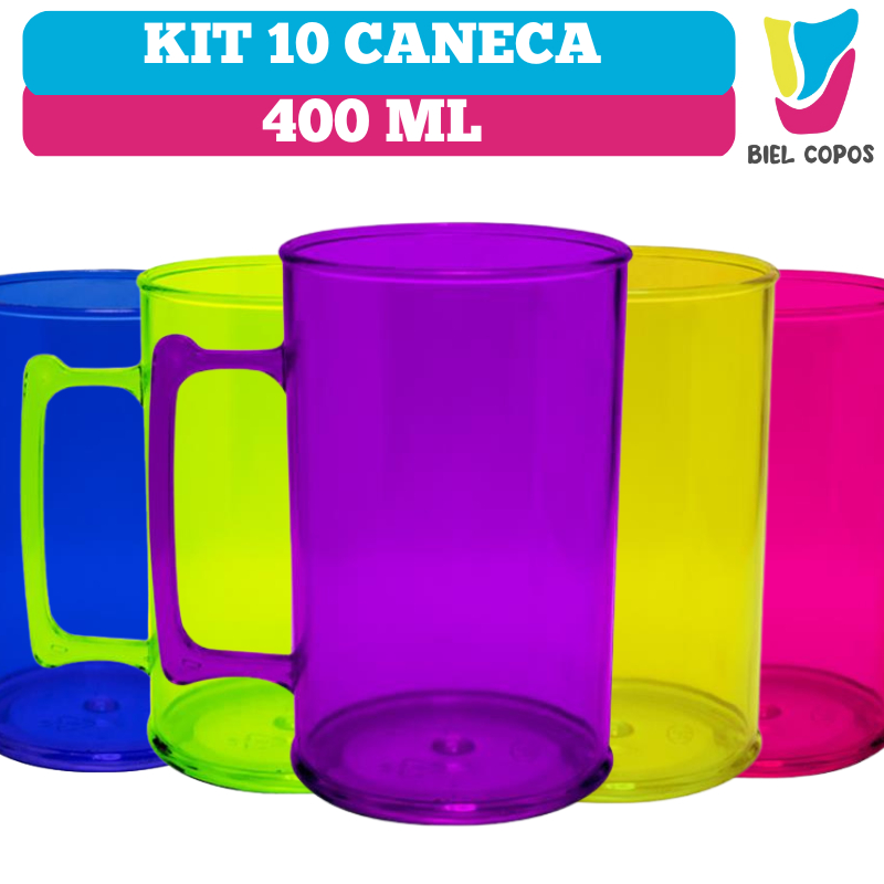 Kit 10 Caneca de acrílico 400 ML- Cores diversas em Oferta na Shopee