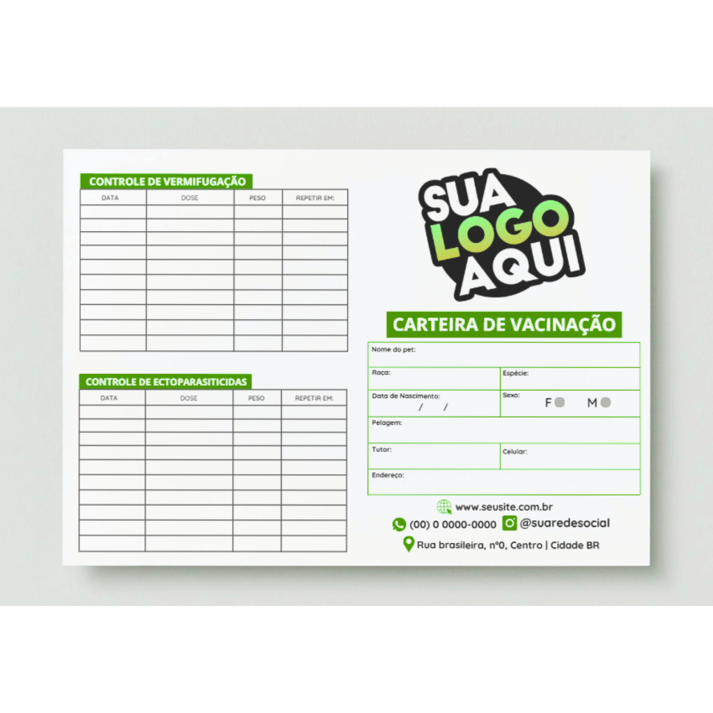Carteiras de Vacinação Pet Personalizadas 16 Páginas | Para Clínica Veterinária e Pet Shop, 30, 60 e 120 unidades