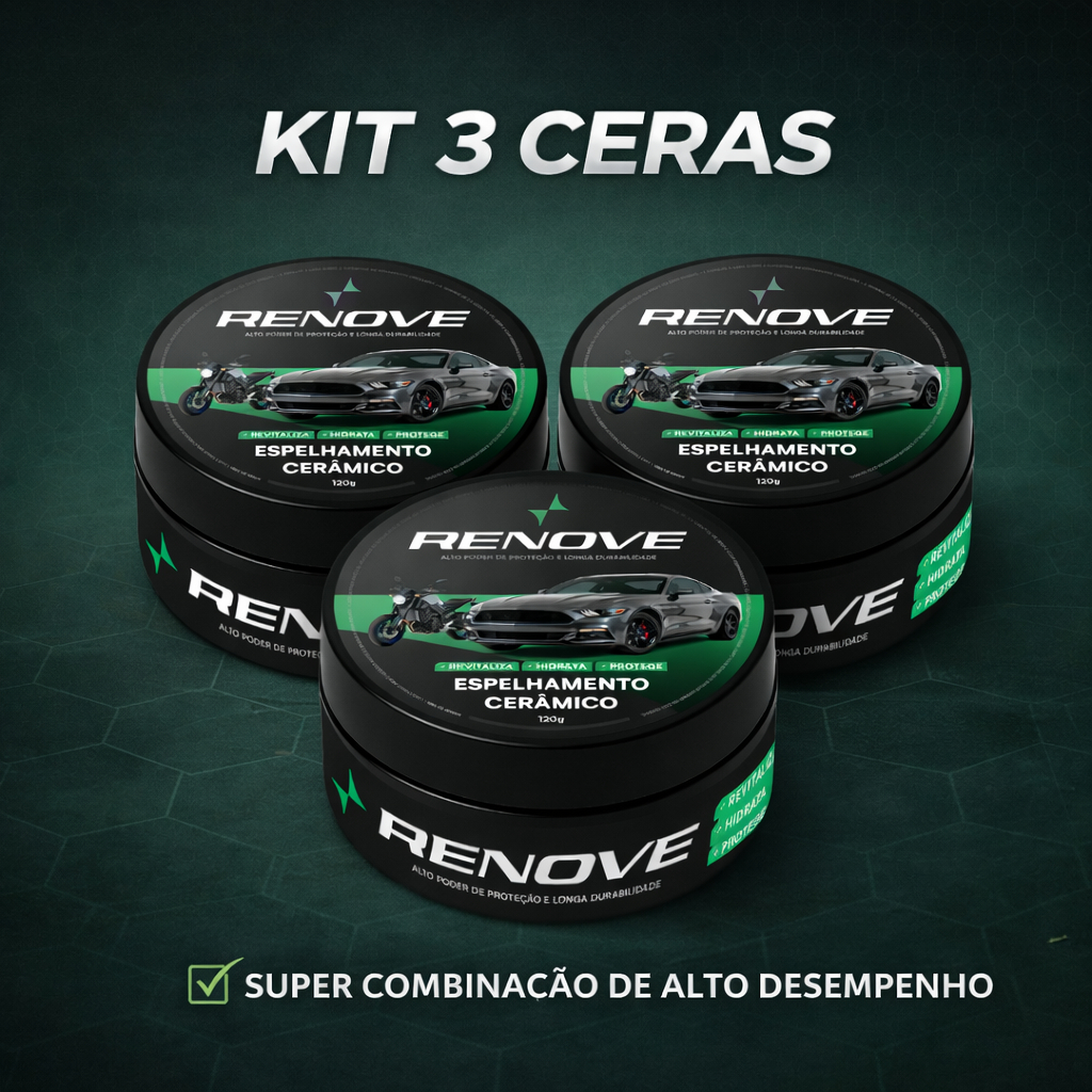 KIT 3X CERA ESPELHAMENTO CERÂMICO – REPELE ÁGUA, REMOVE RISCOS SUPERFICIAIS