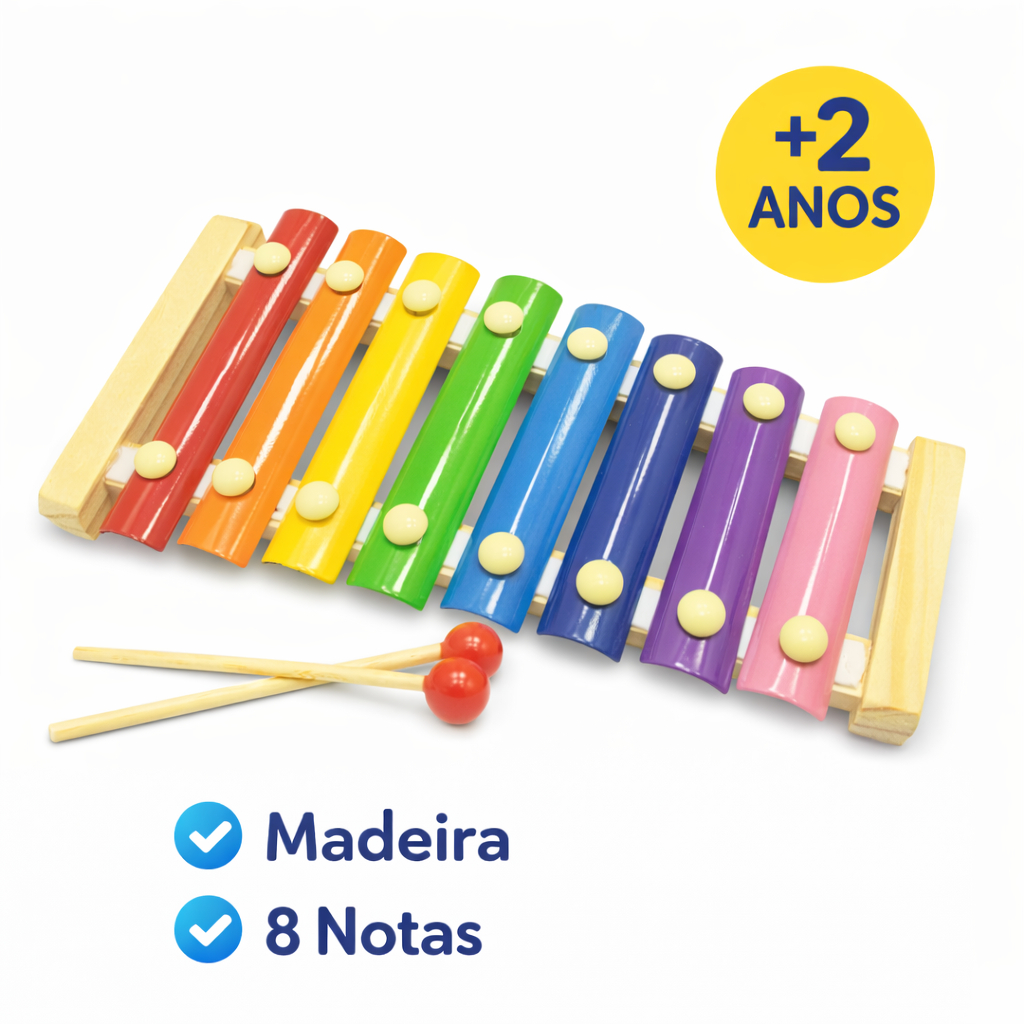Xilofone Educativo 8 Notas Madeira Teclado Musical Didático Coordenação Baqueta em Oferta na Shopee