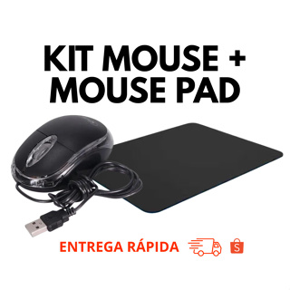 Kit Mouse + Mouse Pad - Home Office e Jogos - Mouse c/ Fio - Mouse pad Preto em Oferta na Shopee