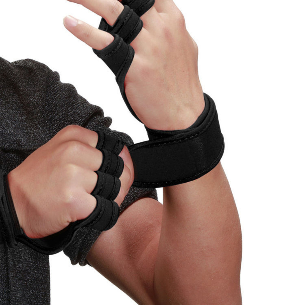 Luva Meio Dedo Poliesportivas Academia Treino Pesado Grip Emborrachado Antiderrapante Caleira com Faixa Munhequeira