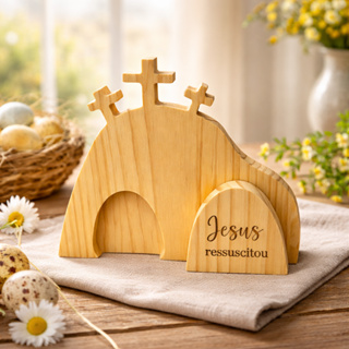 Decoração Cristã Páscoa Jesus Ressuscitou Madeira Natural Sepulcro Enfeite Religioso em Oferta na Shopee