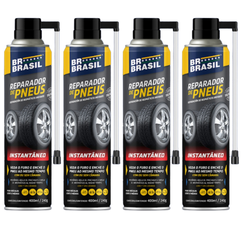 4x Spray Reparador Instantâneo Furo Pneu BRBRASIL