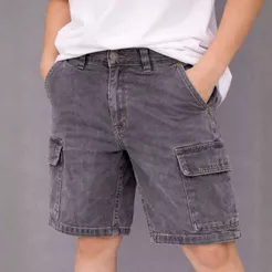 Bermuda Cargo Masculina Jeans Balão Menino Infantil Juvenil Com Bolsos e Regulador Interno