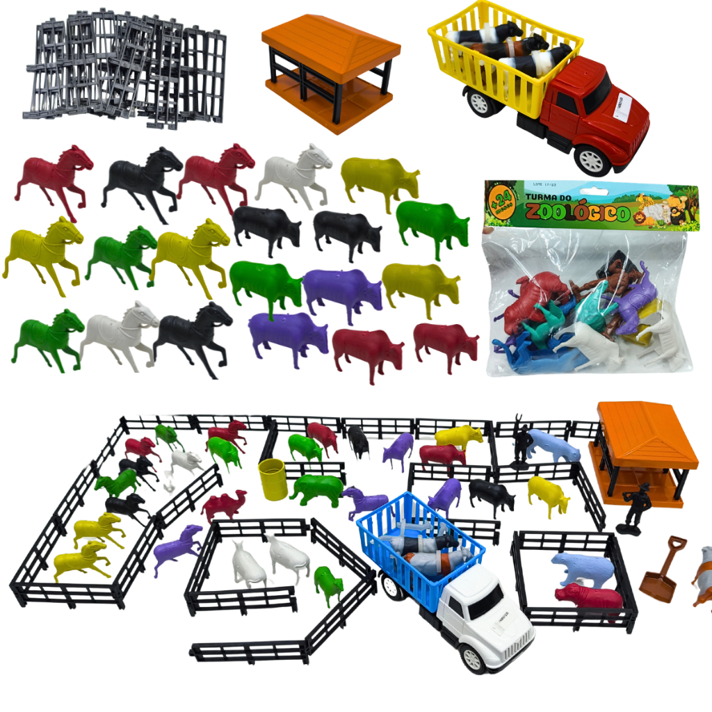 Animais FAzenda Cavalo Vaca Safari Brinquedo Animais Caminhão Carreta Plástico