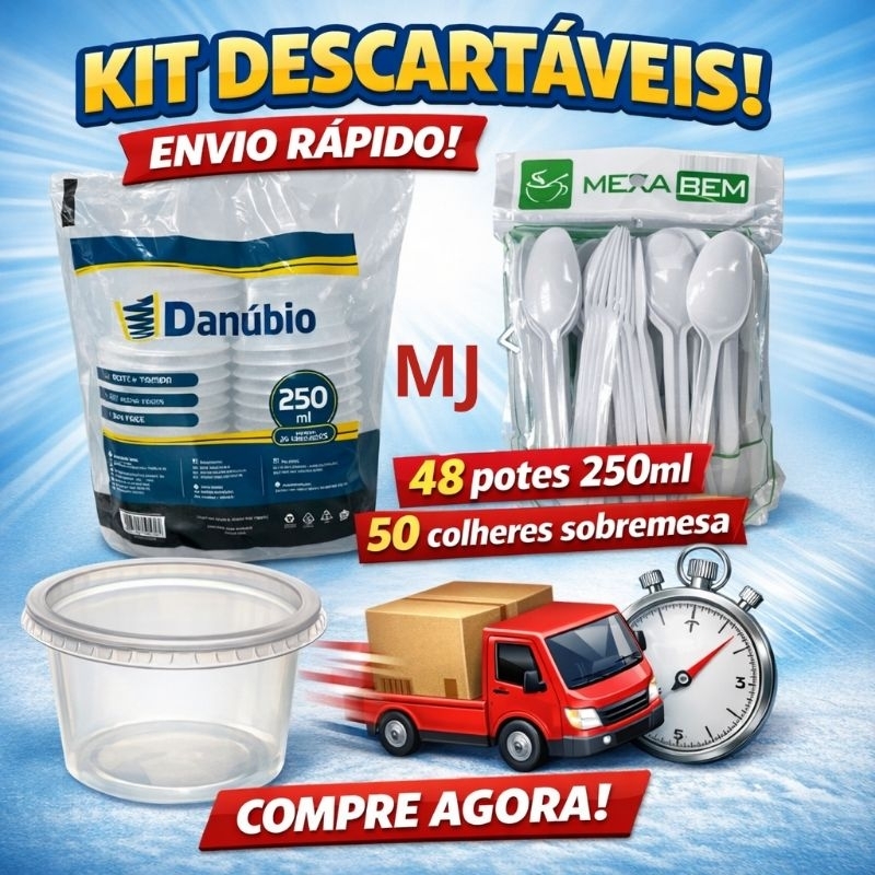 Kit pote 250ml descartável , com 50 colher sobremesa e 48 potes. para bolo no pote.