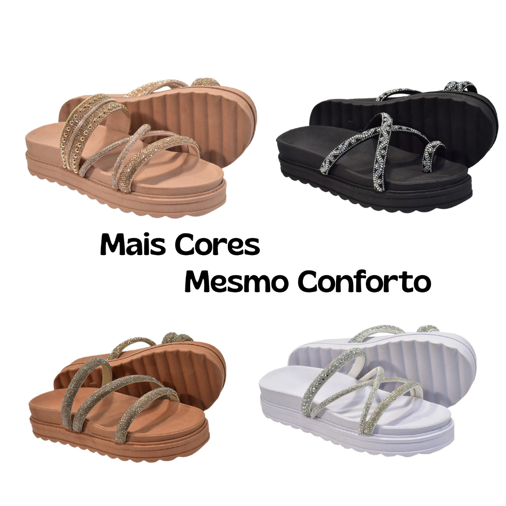 Sandália Papete Plataforma Feminina com Tira de Strass – Vários Modelos e Cores!