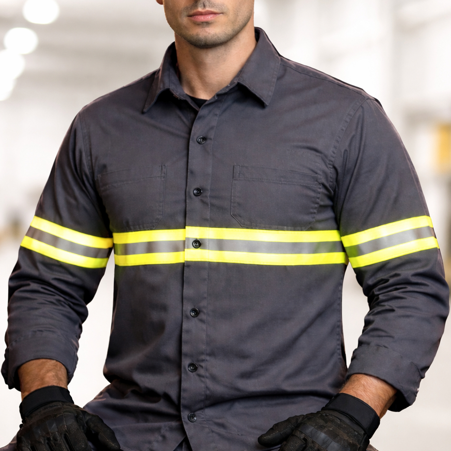 Camisa Brim Aberta Botão Faixa Refletiva Manga Longa Resistente Confotável Eletricista Servente Obra em Oferta na Shopee