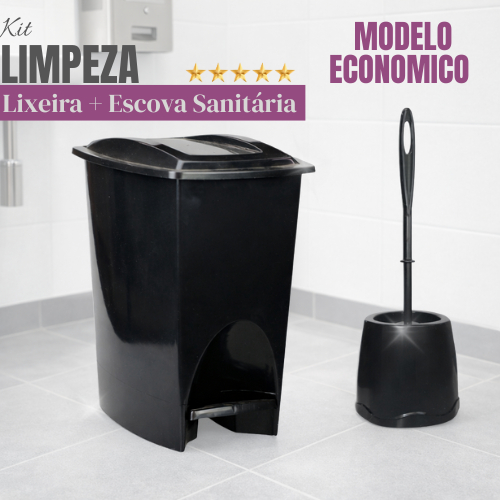 Lixeira Banheiro –KIT Lixeira Retangular Preta 7L com Pedal + Escova Sanitária em Oferta na Shopee