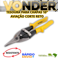 Tesoura Para Chapa De Aviação Corte Reto Vonder Resistente Profssional Premium