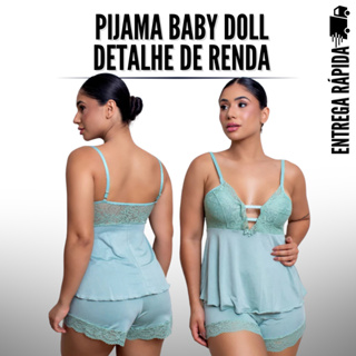 Pijama Baby Doll Detalhe de Renda Luxo Short Doll Feminino em Oferta na Shopee