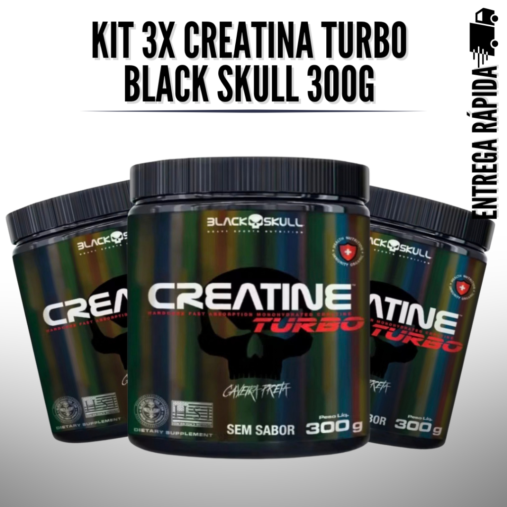 Kit 3 Creatina Turbo 300g Original – Força, Massa Muscular, Energia, Hipertrofia, Academia
