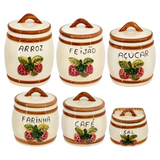 Jogo de Potes Mantimento Morango 6 Peças – Decoração Cozinha em Oferta na Shopee