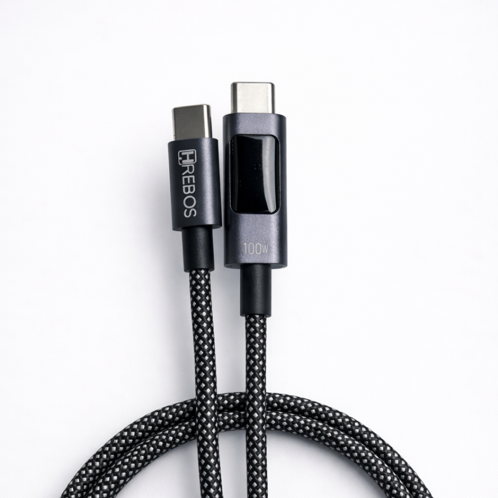 Cabo Volt Vision Ultra Rápido 100W com LED Mostrador 2 Metros Trançado Resistente Type-C x Type-C