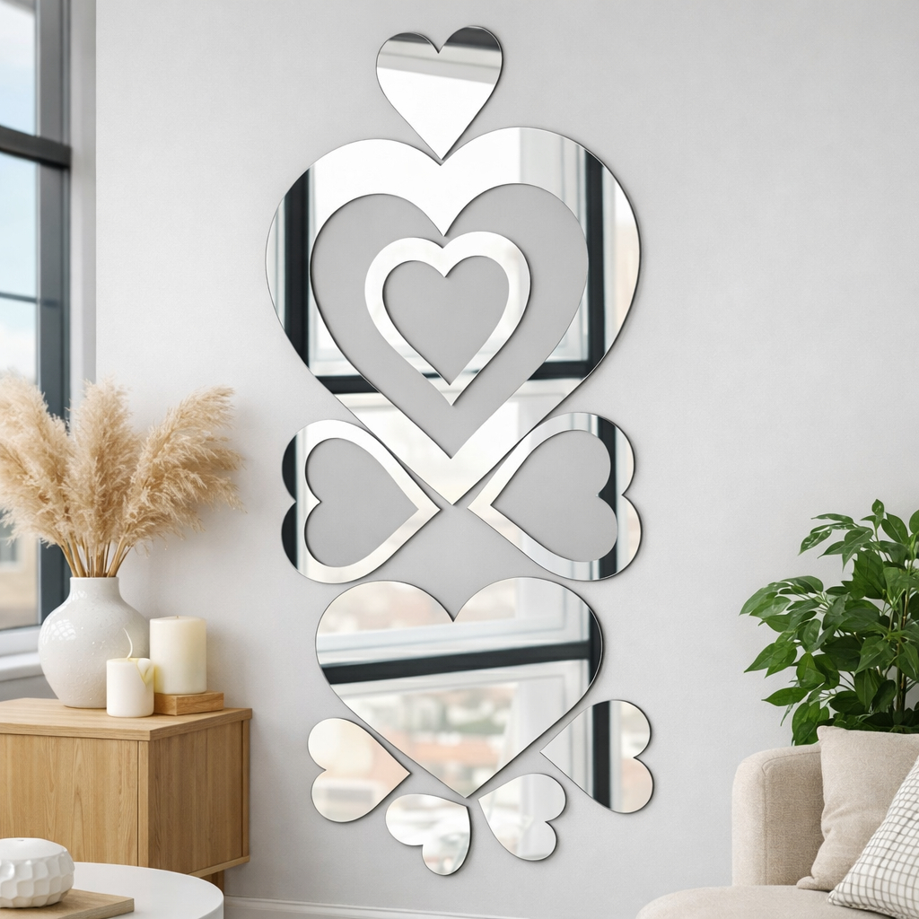 Oferta! Kit Espelhos Decorativos Formato Coração em Acrílico  - Achadinhos da Shopee