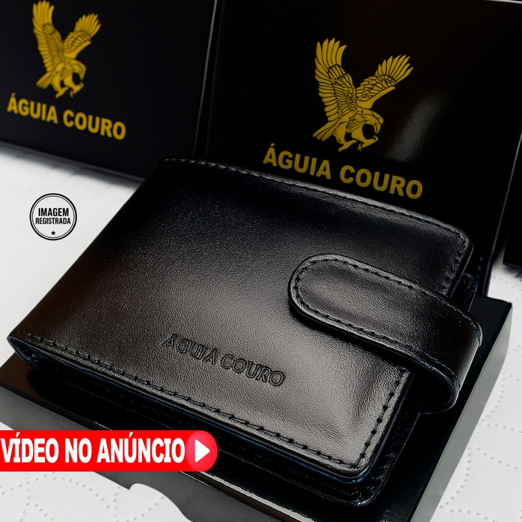 carteira masculina couro 100% Legitimo com fecho botão pressão a mais completa do mercado preta em Oferta na Shopee