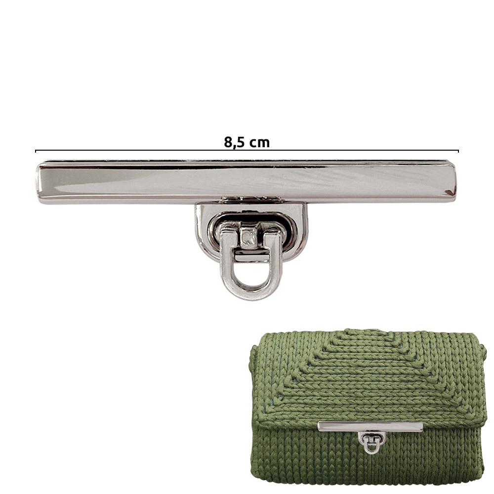 Fecho para bolsa com torniquete e trava cor níquel 8,5cm E-829 com1 unidade