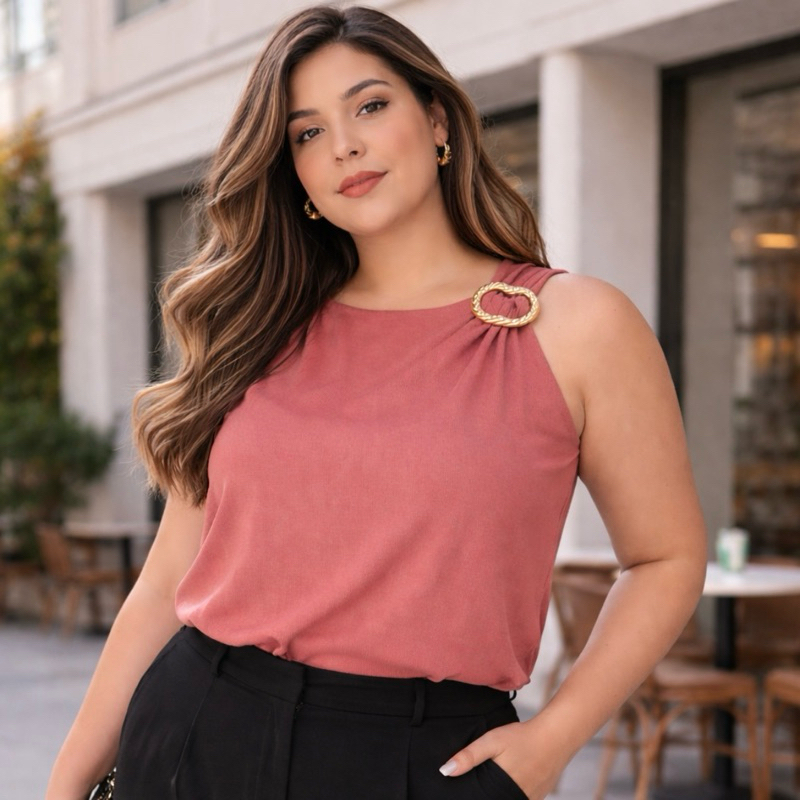 Blusa feminina cavada estilosa social plus size duna alcinha duna confortavel fivela alfaiataria em Oferta na Shopee