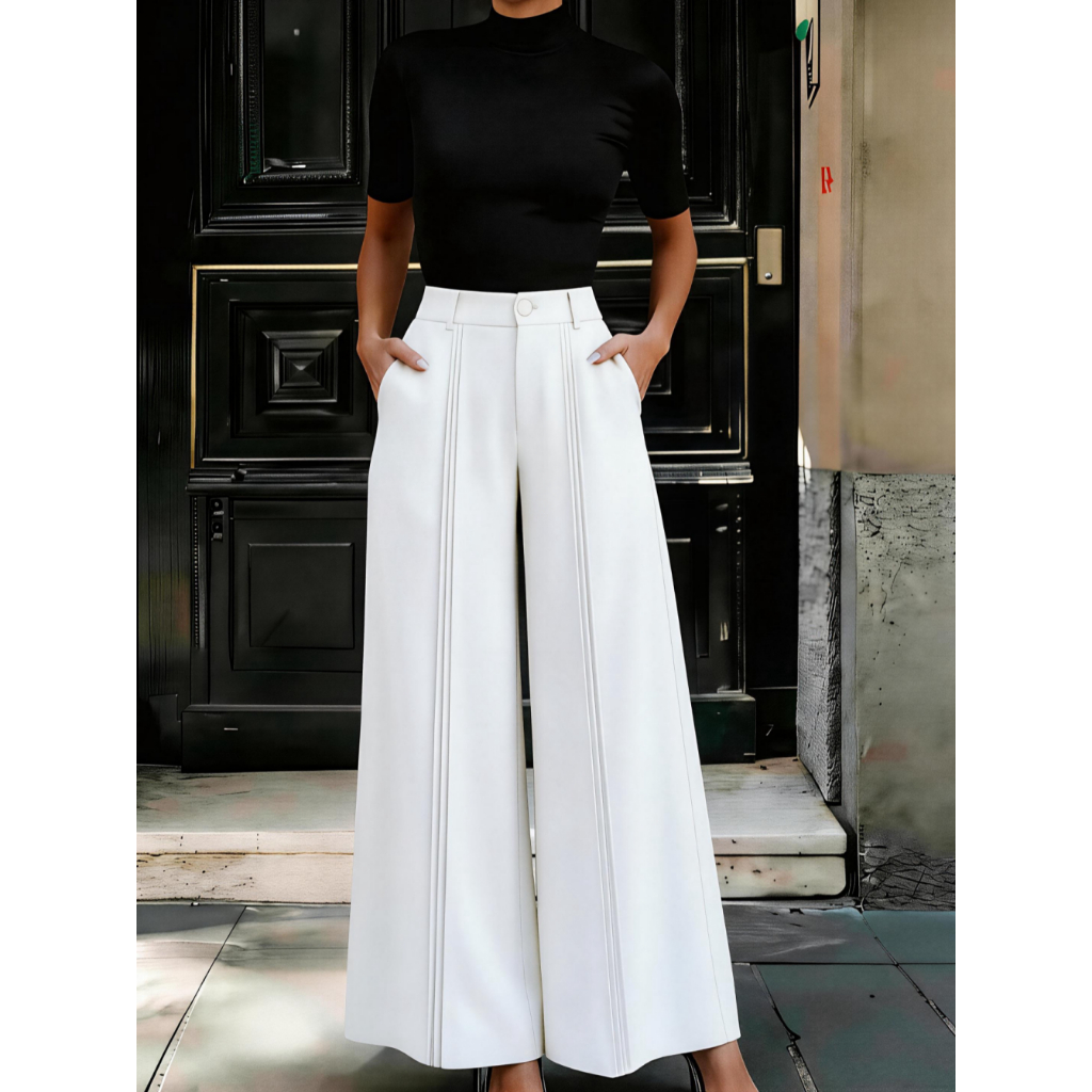 Calça Pantalona Elegante E Chique Com Design De Perna Plissada, Adequada Para O Outono P M G em Oferta na Shopee