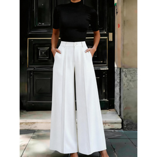 Calça Pantalona Elegante E Chique Com Design De Perna Plissada, Adequada Para O Outono P M G em Oferta na Shopee