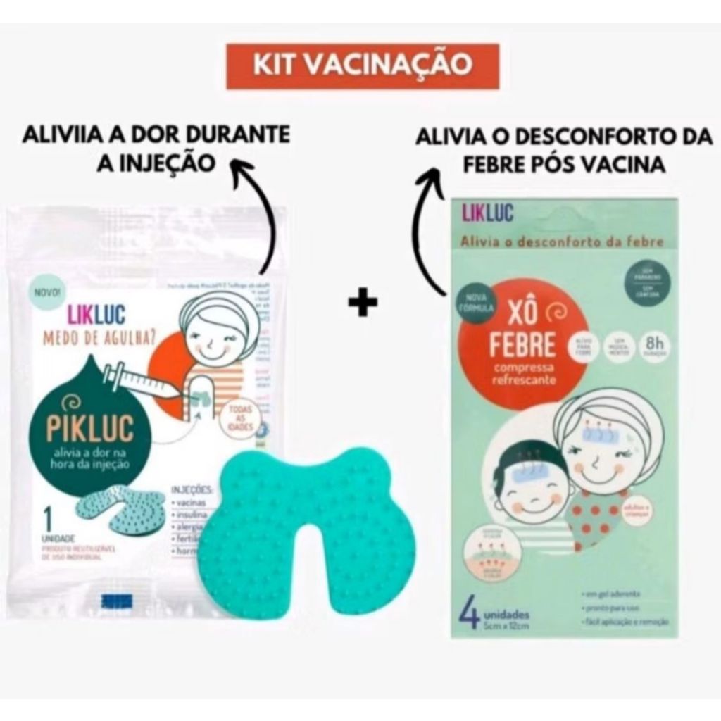Kit Xô Febre Compressa Adessiva + Pikluc Alívio Sintomas Das Injeções Vacinas