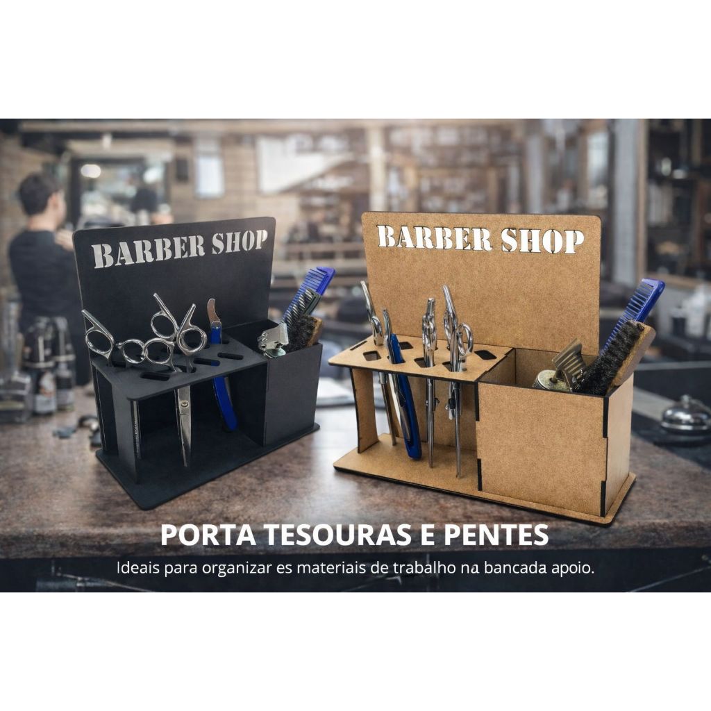 Porta Tesouras Porta Pentes Navalhetes Escovas Barbearia Preto Cru Bancada HArtes