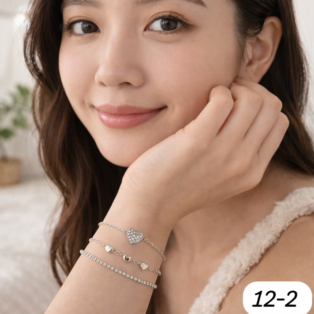 BRILHO ELISA - Conjunto de 3 Pulseiras Femininas Douradas | Borboleta, Corações e Strass | Delicado