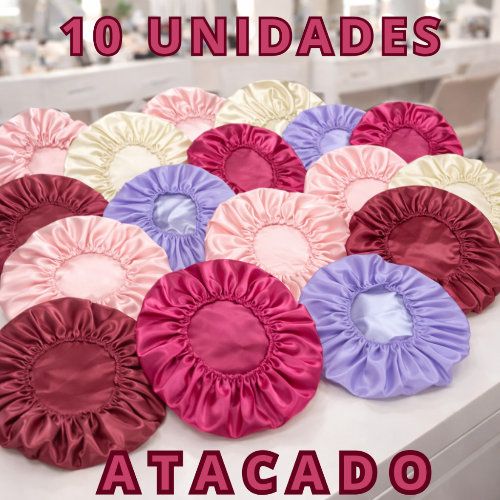 kit 10 unidades Toucas de Cetim Antifrizz Banho Cores Sortidas Atacado Envio Imediato