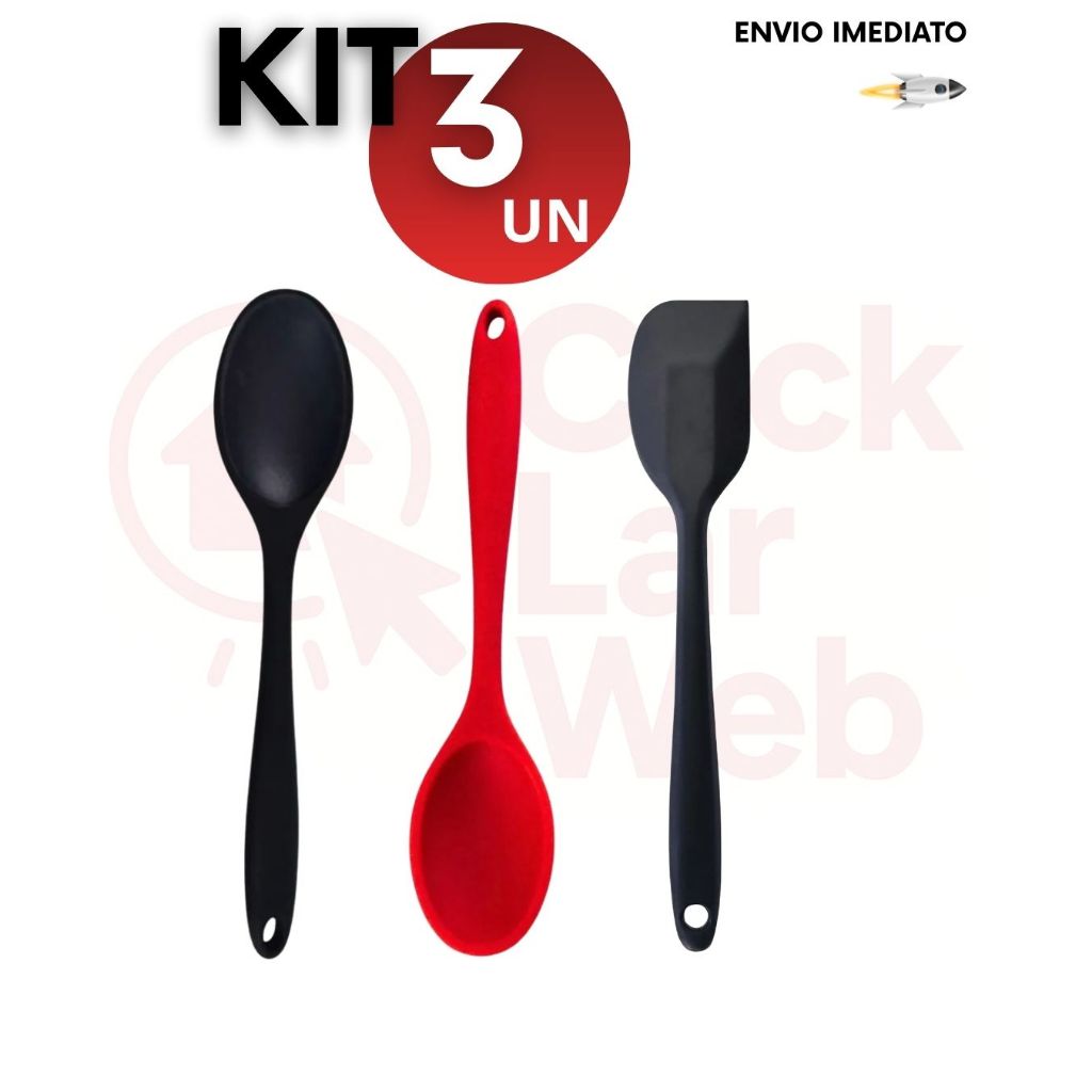 Kit 3/5/8 unidades Colher e Espátula de Silicone Resistência Praticidade Antiaderente Utilidade