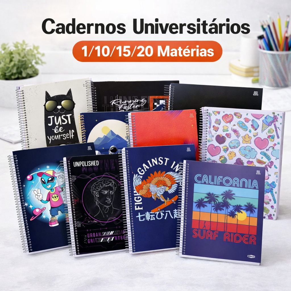Caderno Universitário Capa Dura Escola 1/10/15/20 Matérias Faculdade Feminino Masculino kit Vários Modelos em Oferta na Shopee
