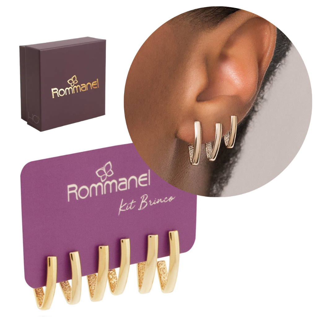 Kit Trio De Argolas Rommanel Meia Argola Primeiro Segundo Terceiro Furo Original 527394