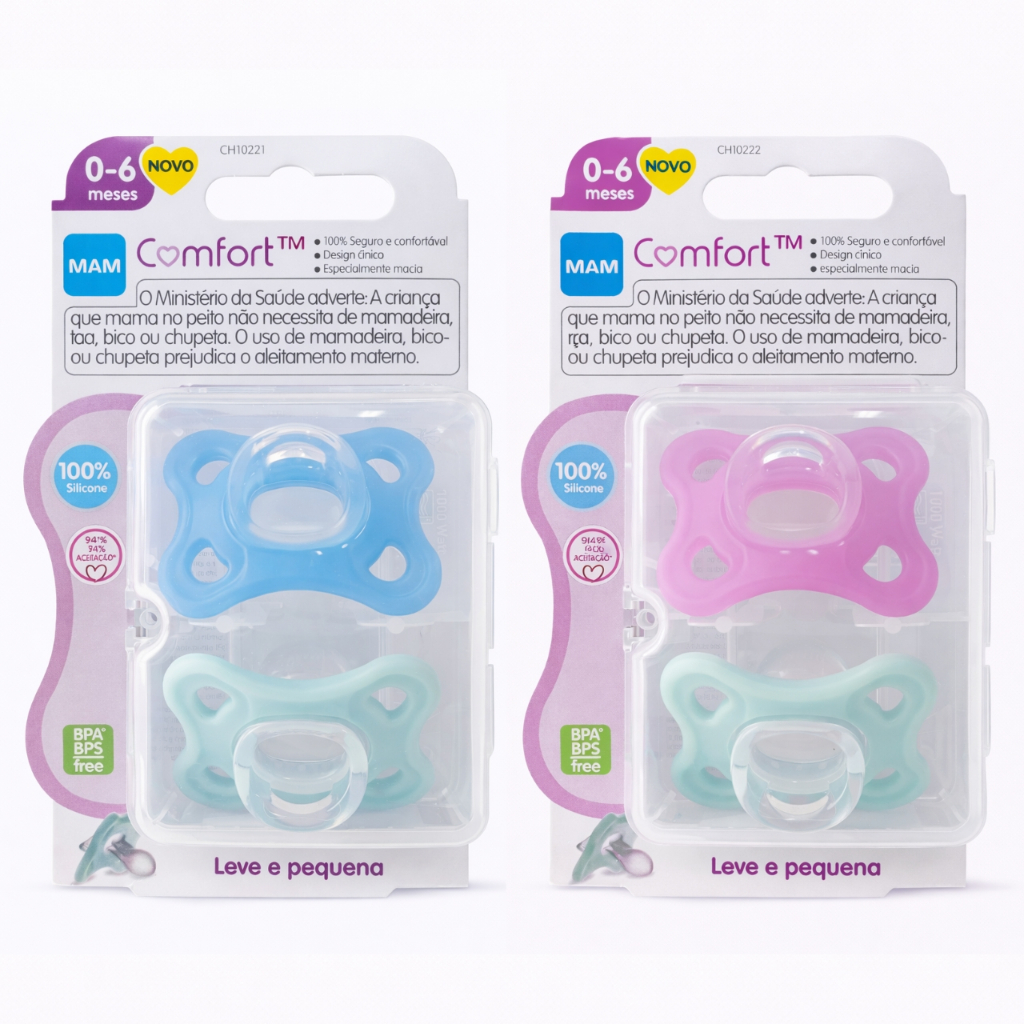 Chupeta de Silicone MAM 0-6 meses Dupla Bebê Recém Nascido Comfort Menino Menina 100% Silicone Original