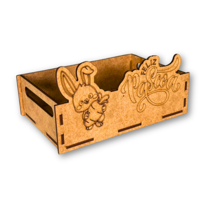 Kit Cesta Coelho Feliz Páscoa MDF 15x10cm Brinde Corporativo E Decoração Mesa
