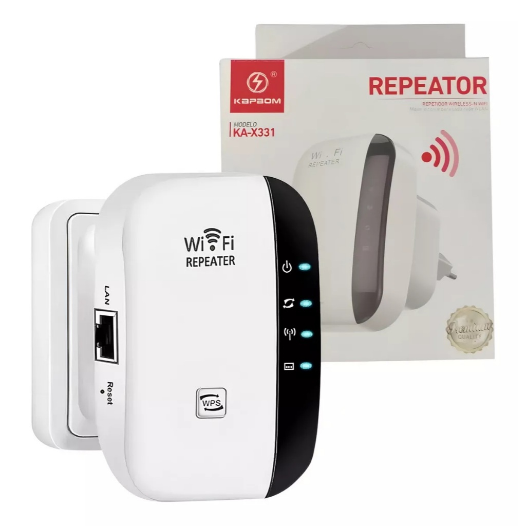 Repetidor Sinal WiFi Kapbom 2.4GHz Branco KA-X331 Com Fio/Sem Fio Longa Distância