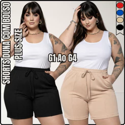 Short Duna G1 G2 G3 G4 Feminino Plus Size Bolso Elástico Na Cintura Estilo Confortável Verão
