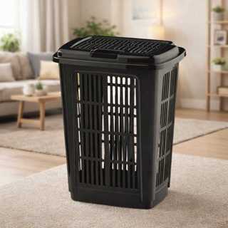 Cesto 30 Litros Para Roupa Suja Lavandeira Com Tampa Retangular Resistente Telado Praticidade Limpeza Com Furos em Oferta na Shopee