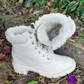 Bota Coturno Feminino Forrado em Lã Salto Médio Tratorado com Pelinho em Oferta na Shopee