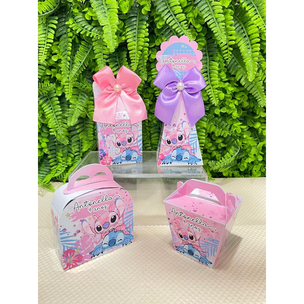 Kit 12 a 60 Caixas  Personalizadas Lembrancinha Lilo Stitch Angel Disney Havaina Aloha