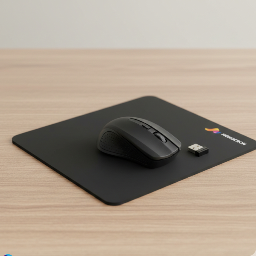 Kit com Mouse Sem Fio Wireless Bluethooth 2.4G USB 10m + Mousepad Preto Antiderrapante Resistente
