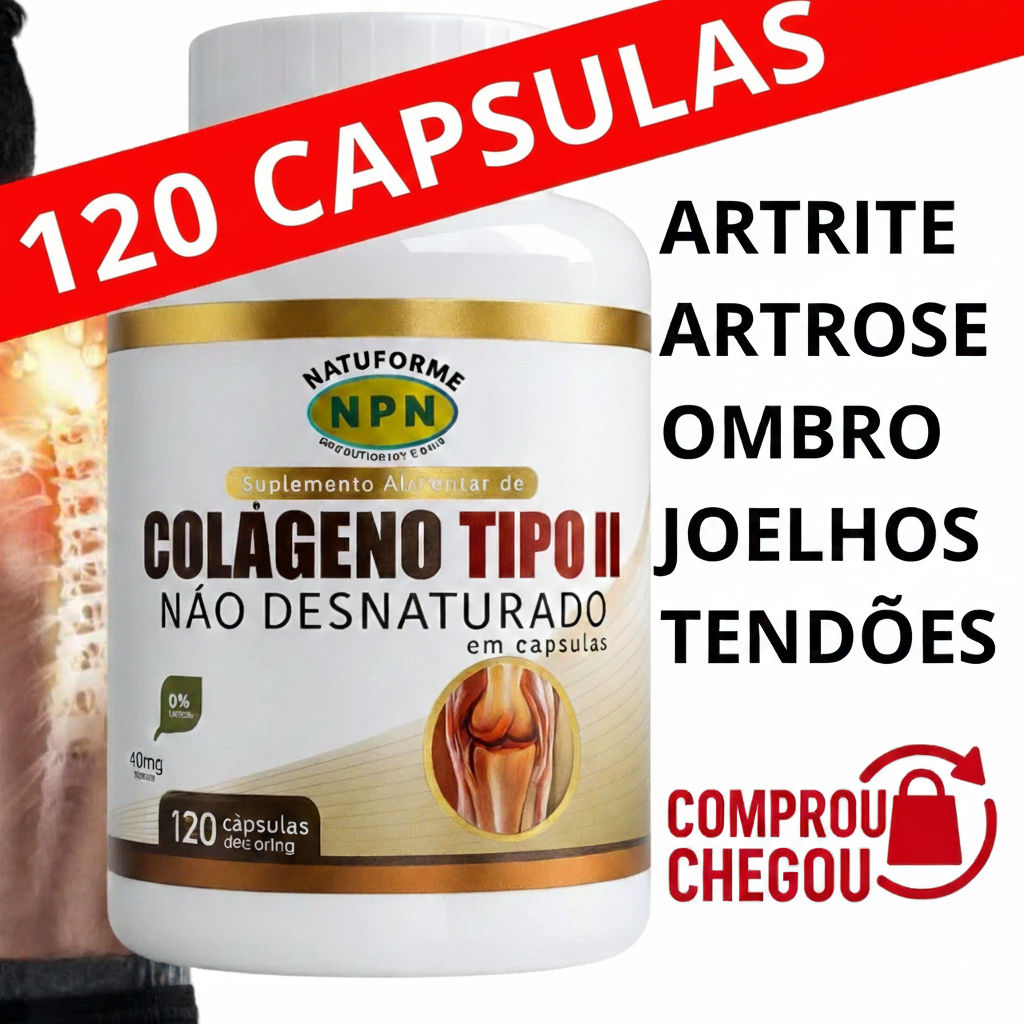 Colágeno Tipo 2 Não Desnaturado 120 Cápsulas 500mg Natural Suplemento
