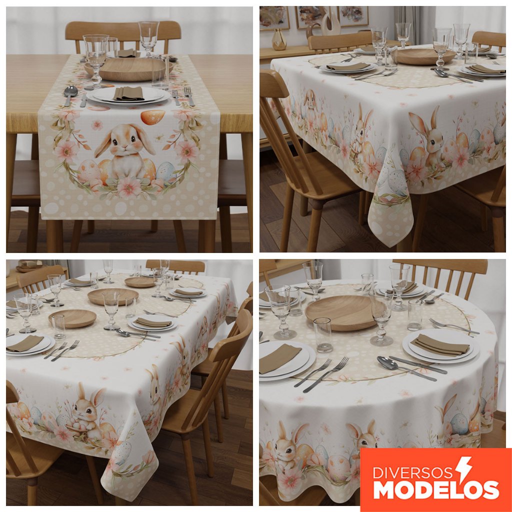 Toalha de Mesa Páscoa Cute Estampada 4/6 Lugares para Mesa Posta Em Oxford – Diversos Tamanhos em Oferta na Shopee
