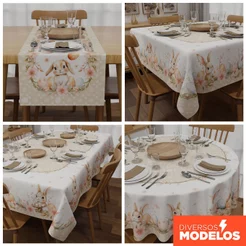 Toalha de Mesa Páscoa Cute Estampada 4/6 Lugares para Mesa Posta Em Oxford – Diversos Tamanhos