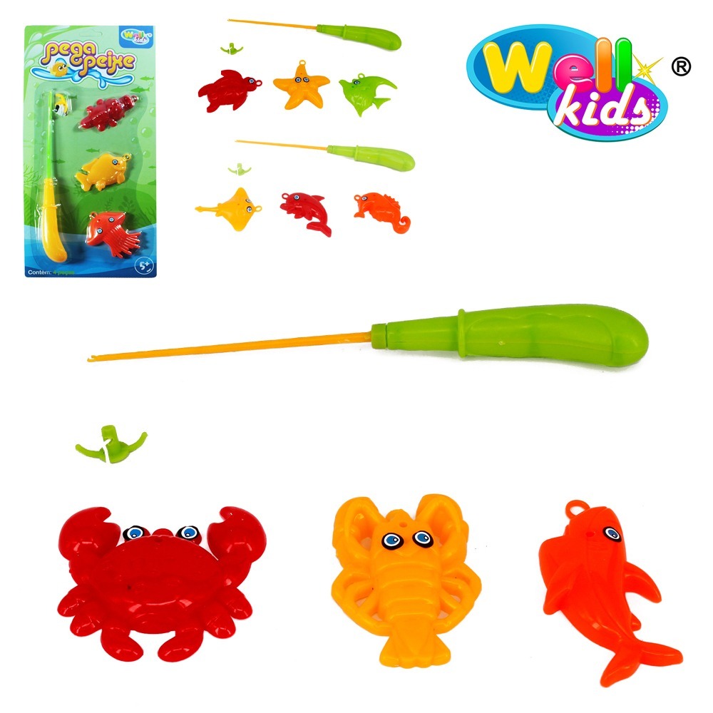 Varinha Pega Peixe Infantil com 4 Peças – Brinquedo de Pesca na Cartela