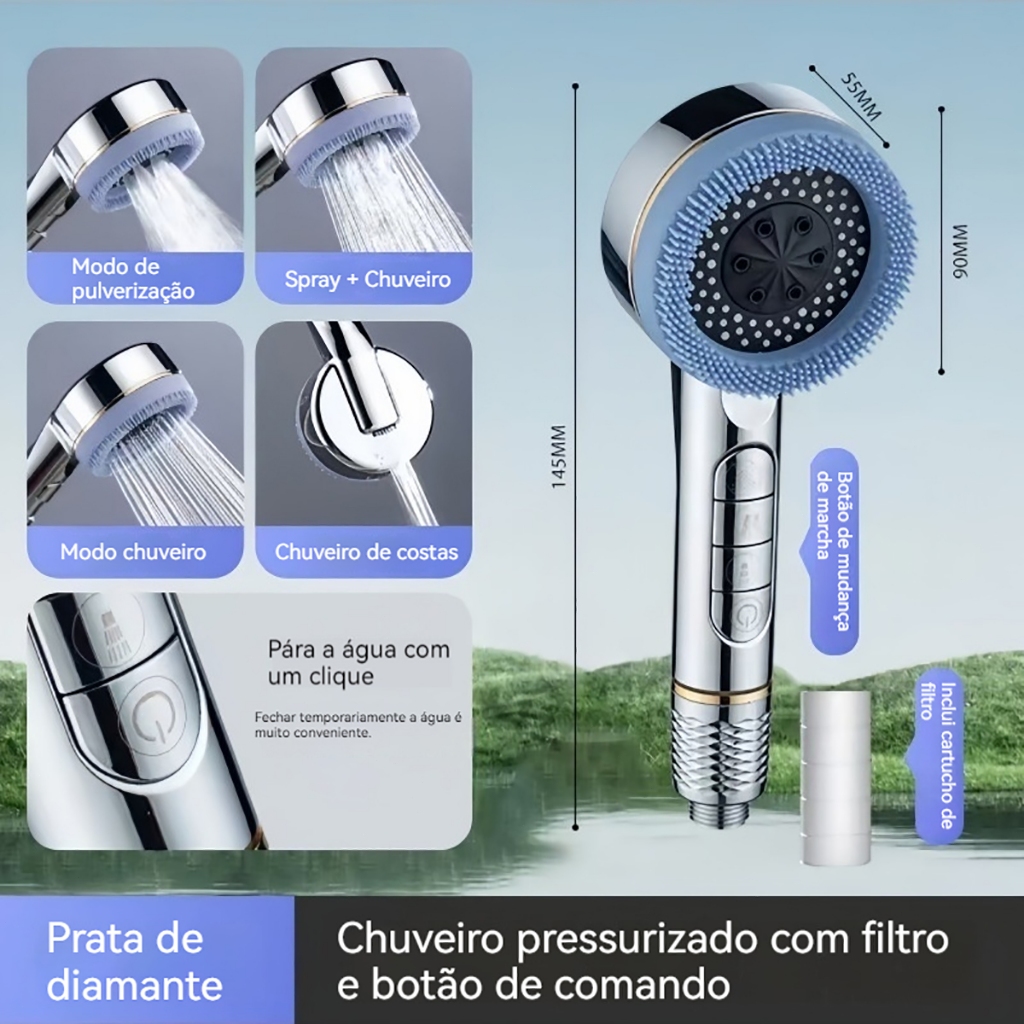 Chuveiro de mão de alta pressão spray forte , 3 modos com filtro pressão ajustável em Oferta na Shopee