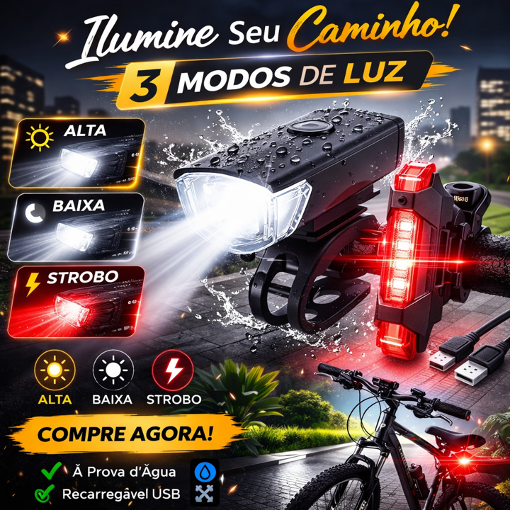 Kit Farol e Lanterna para Bicicleta | LED Ultra Brilhante à Prova d’Água | Segurança Noturna em Oferta na Shopee