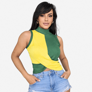 Cropped Tecido Ribana Canelada Brasil Copa do Mundo 2026 Gola Alta em Oferta na Shopee
